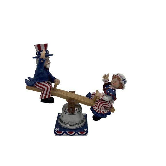 Uncle Sam & Liberty Bell Patriotic Seesaw Figurine - Picture 1 of 5